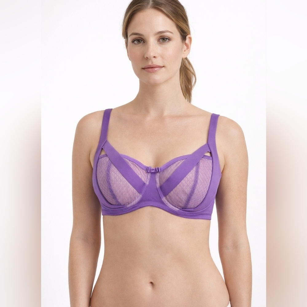 Frederick's of Hollywood Purple Mesh Underwire Bra sz DD